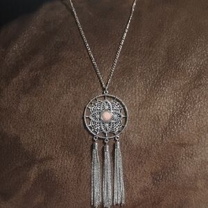 Pink and Silver Dreamcatcher Necklace with Tassels